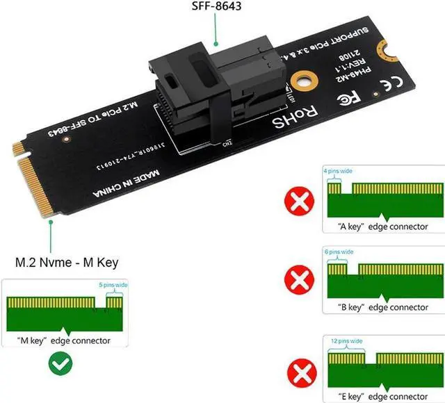 Alt view image 2 of 6 - M-Key NVMe M.2 to SFF-8643 Adapter Expansion Card, MiniSAS to NVMe PCIe 4.0 Card for U.2 (SFF-8639) NVMe SSD - Support Intel 750 SSD