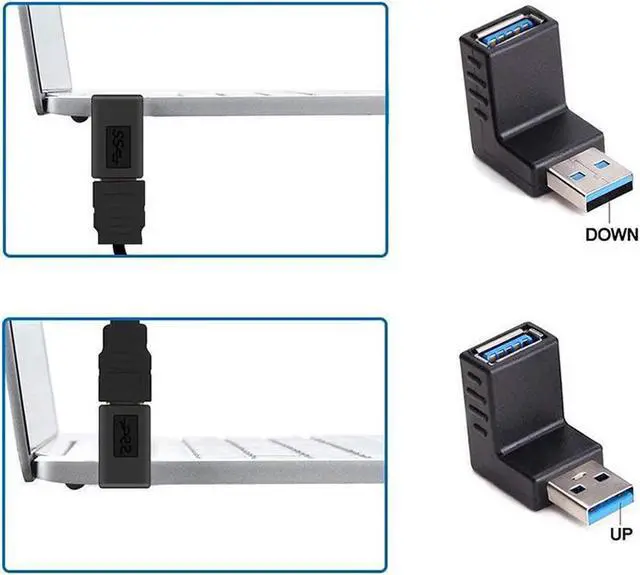 Alt view image 2 of 5 - Vszerda USB 3 Male to Female Gender Changer Adapter Connector Kit,USB 3.0 Header 180 / 90 Degree (Right,Left,Up,Down) Notebook Laptop Port Jack Protector Saver - 5 Pack