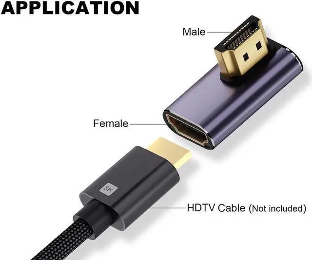Alt view image 6 of 6 - Vszerda 8K HDTV 90 Degree Adapter (2 Pack), Left & Right Angle HDMI-compatible Connector, UHD 48Gbps Male to Female Extender Support 8K@60Hz 4K@120Hz for Laptop,DVD,UHD TV, Monitors,PS