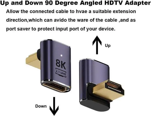 Alt view image 2 of 6 - 8K HDTV 90 Degree Adapter (4 Pack), Up & Down,Left & Right Angle HDMI-compatible Connector, UHD 48Gbps Male to Female Extender Support 8K@60Hz 4K@120Hz for Laptop,DVD,UHD TV, Monitors,PS