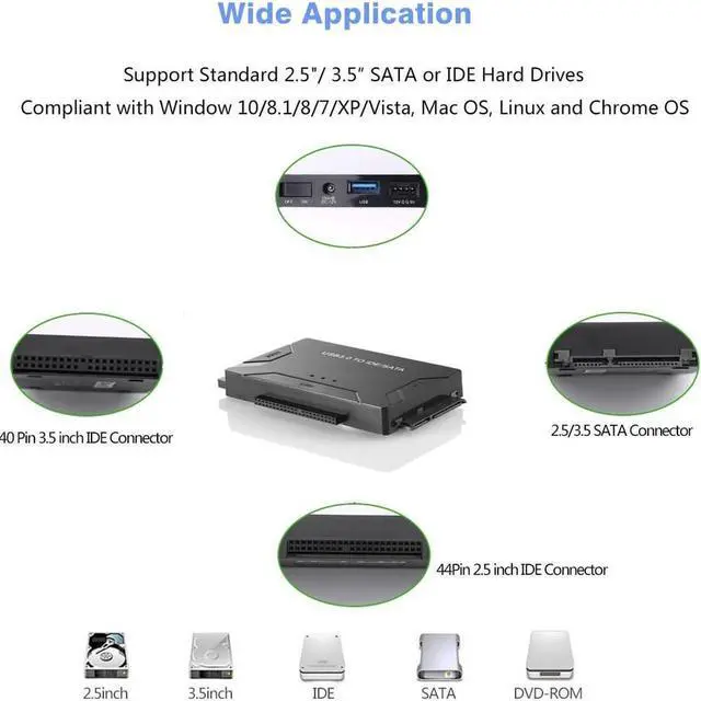 Alt view image 7 of 7 - USB 3.0 to Sata/IDE Adapter Converter Hard Driver Adapter for2.5"/3.5" SATA HDD/SSD & IDE HDD Converter Power Switch Support 4TB