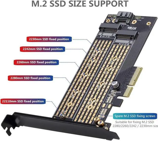 Alt view image 5 of 5 - Dual M.2 PCIE Adapter for SATA or PCIE NVMe SSD with Advanced Heat Sink Solution,M.2 SSD NVME (m Key) and SATA (b Key) 22110 2280 2260 2242 2230 to PCI-e x 4 Host Controller Expansion Card