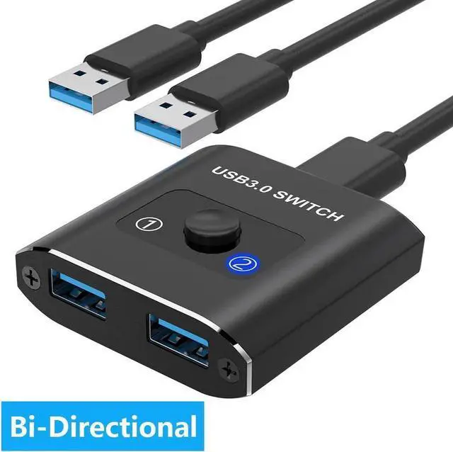 Main image of USB 3.0 Switch, Bi-Directional USB Switcher, USB Splitter 1 in 2 Out/2 in 1 Out, Aluminum USB Switch 2 Computers Share Printer, Mouse, Keyboard, USB Sharing Switch with 2 USB 3.0 Cable