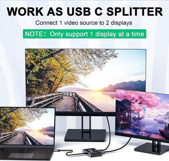 Alt view image 3 of 7 - USB C Switch, Bi-Directional USB-C Switcher 2 Computers, USB Type C KVM Switch 8K @60Hz 4K@120Hz Video/10Gbps Data Transfer/100W Charging,Compatible with Thunderbolt Device (Black)