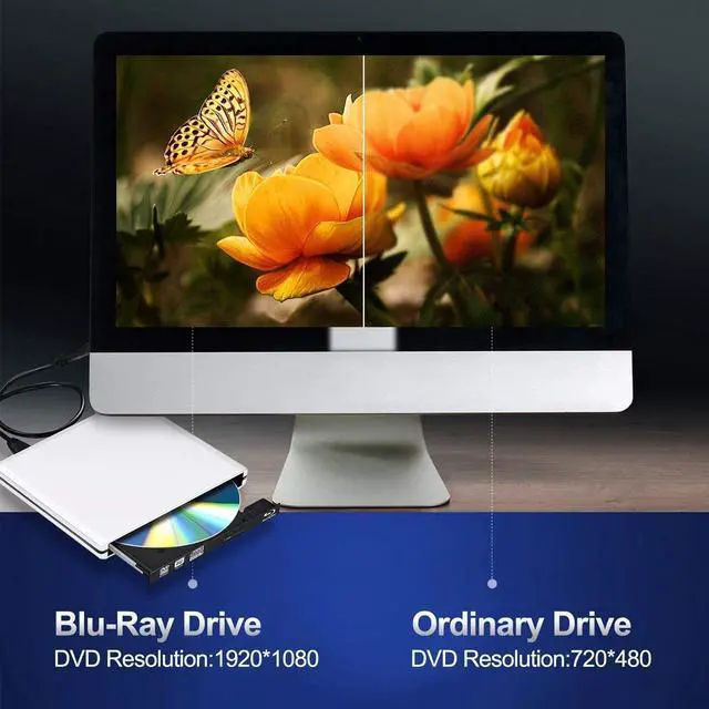 Alt view image 6 of 7 - External Blu Ray DVD Drive , USB 3.0 Burner Slim Optical Portable Blu-ray CD DVD Reader Writer RW Player for Laptop Desktop MacBook OS Windows 7 8 10 PC iMac Laptop (Silver)