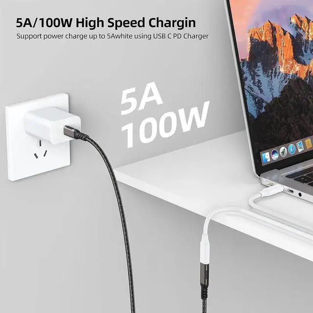 Alt view image 4 of 7 - USB C Extension Cable 10ft/3M,Nylon Braided USB Type C Extender Cord Male to Female, USB C 3.2 Gen2 100W Fast Charging 4K @60Hz 10Gbps Data Transfer Compatibility for M-a-c-Book Laptop Mobile Phone