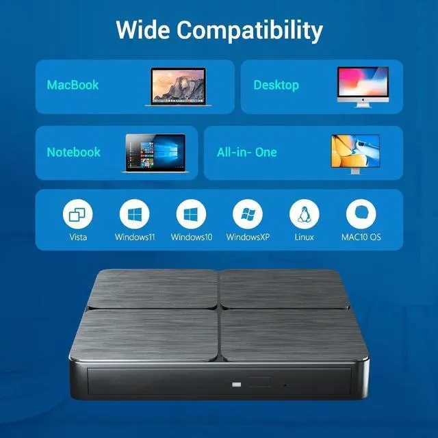 Alt view image 3 of 7 - External Bluray DVD Drive, USB 3.0 and Type-C Portable CD/DVD Drive 3D Blu-ray External DVD Drive Slim Optical External Blu-ray Player Compatible for Windows XP/7/8/10/11 MacOS Laptop,Desktop PC