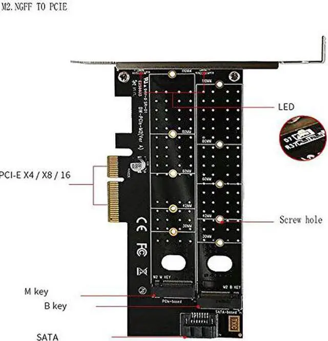 Alt view image 2 of 6 - Dual M.2 PCIe Adapter, M2 SSD NVME (m-Key) or SATA (b-Key) 22110 2280 2260 2242 2230 to PCI-e 3.0 x4 Host Controller Expansion Card for Desktop PCI Express Slots