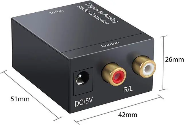 Alt view image 7 of 7 - Digital to Analog Audio Converter Digital Optical (SPDIF/Toslink) and Digital Coaxial to Analog 3.5mm AUX and RCA (L/R) Stereo Audio Converter with Fiber