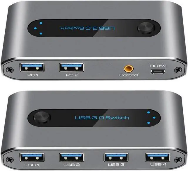 Main image of USB 3.0 Switch, 2 in 4 out USB 3.0 Switch, USB KVM Switcher 2 Computer Sharing 4 USB Devices with Wire Desktop Controller and 2 Pack USB 3.0 A-A Cable