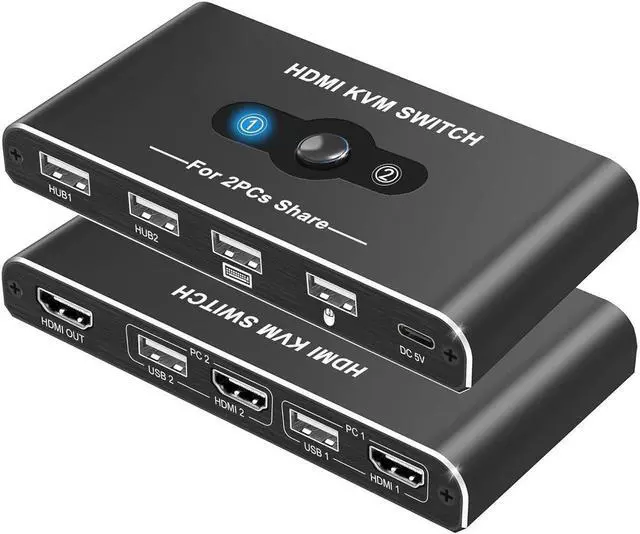 Main image of 2 Port HDMI KVM Switch 1 Monitors 2 Computers, USB HDMI KVM Switches for 2 Computers Share 4 USB Device and 1 Monitor, USB Switch 2 Computers Support 4K@60Hz, HDMI Switch Keyboard Mouse Switch