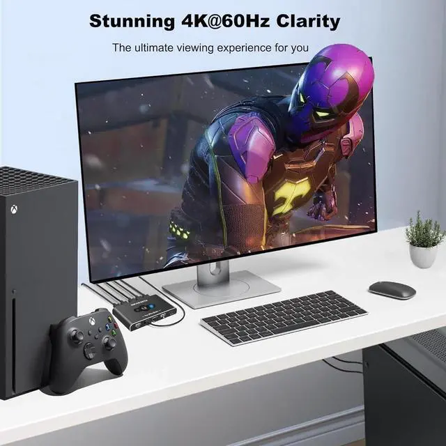 Alt view image 3 of 7 - 2 Port HDMI KVM Switch 1 Monitors 2 Computers, USB HDMI KVM Switches for 2 Computers Share 4 USB Device and 1 Monitor, USB Switch 2 Computers Support 4K@60Hz, HDMI Switch Keyboard Mouse Switch