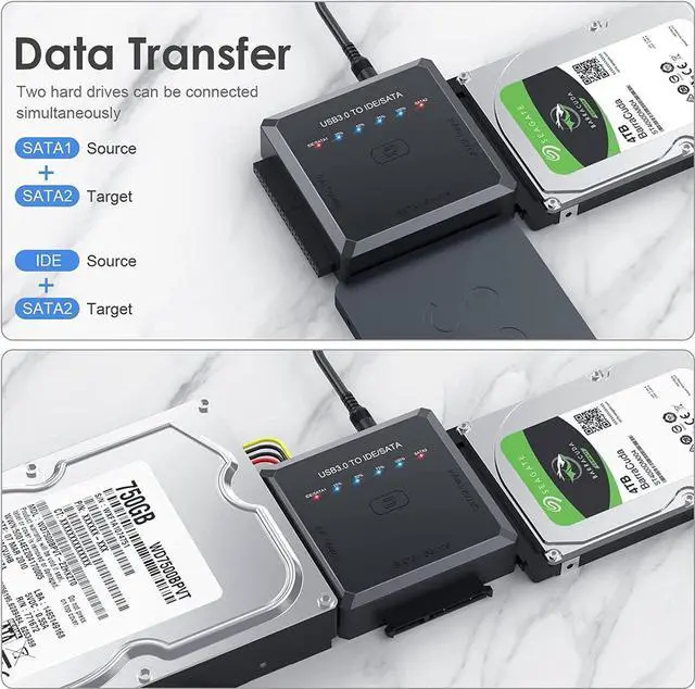 Alt view image 5 of 7 - [Upgraded] Hard Drive Reader - SATA/IDE to USB 3.0 Adapter [One-Click Backup & Progress LED Light] External Hard Drive Adapter Converter for 2.5/3.5 HDD/SSD Hard Drive, Included 12V/2A Power Adapter