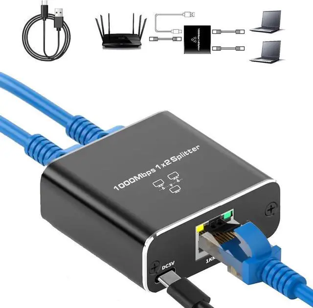 Main image of 1000M Ethernet Splitter High Speed, 1000Mbps Ethernet Splitter 1 to 2 [2 Devices Simultaneous Networking], Gigabit Internet Splitter with USB Power Cable, LAN Splitter for Cat 5/5e/6/7/8 Cable