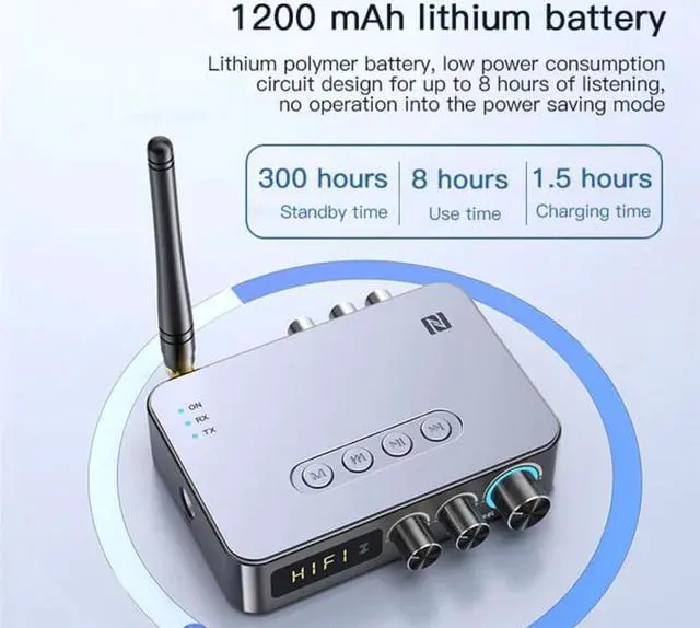 Alt view image 4 of 6 - 4-in-1 Bluetooth 5.1 Transmitter Receiver for TV Wireless Bluetooth Adapter with Optical AUX RCA 6.5 Mic Connection, Low Latency NFC Audio Adapter with FM Radio Simultaneously for Home Party KTV