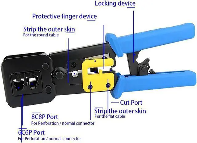 Alt view image 4 of 7 - RJ45 Crimp Tool Pass Through Cat5 Cat5e Cat6 Crimping Tool for RJ45/RJ12 Regular and End-Pass-Through connectors