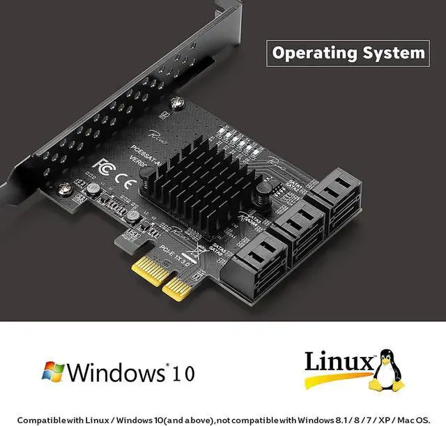 Alt view image 2 of 7 - PCIe SATA Card, PCI-E 3.0 to 6 Port SATA Card, SATA Controller Expansion Card with Low Profile Bracket, Non-Raid, Boot as System Disk, Support 6 SATA 3.0 Devices