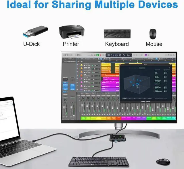 Alt view image 2 of 7 - USB 3.0 Switch 2 in 4 Out, USB Switch Selector 2 Computers Sharing 4 USB Devices KVM Switcher Box for PC, Printer, Scanner, Mouse, Keyboard with 2 USB Cable, Compatible with Mac/Windows/Linux