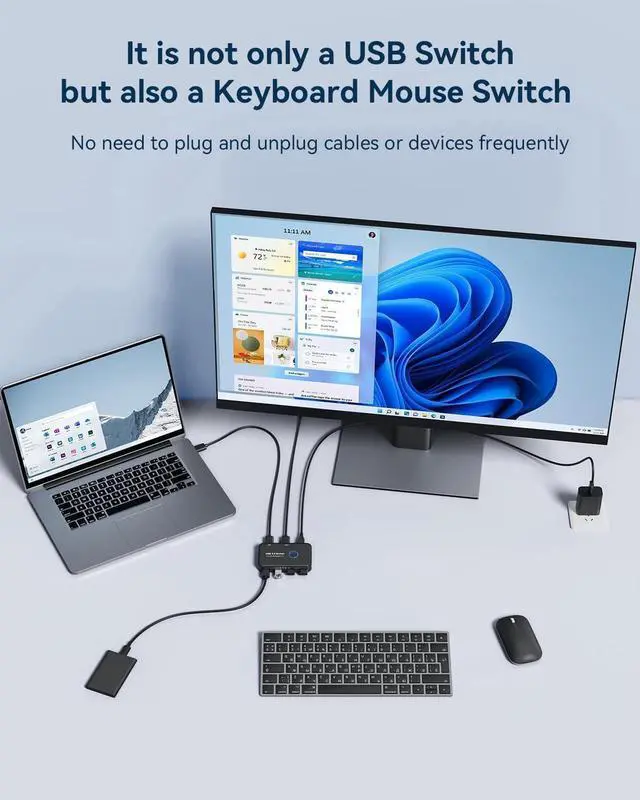 Alt view image 3 of 7 - USB 3.0 Switch, USB Switch Selector 2 Computers Sharing 4 USB Devices KVM Switcher for PC, Printer, Scanner, Mouse, Keyboard with 2 Pack USB Cable,1 Micro USB Power Cable