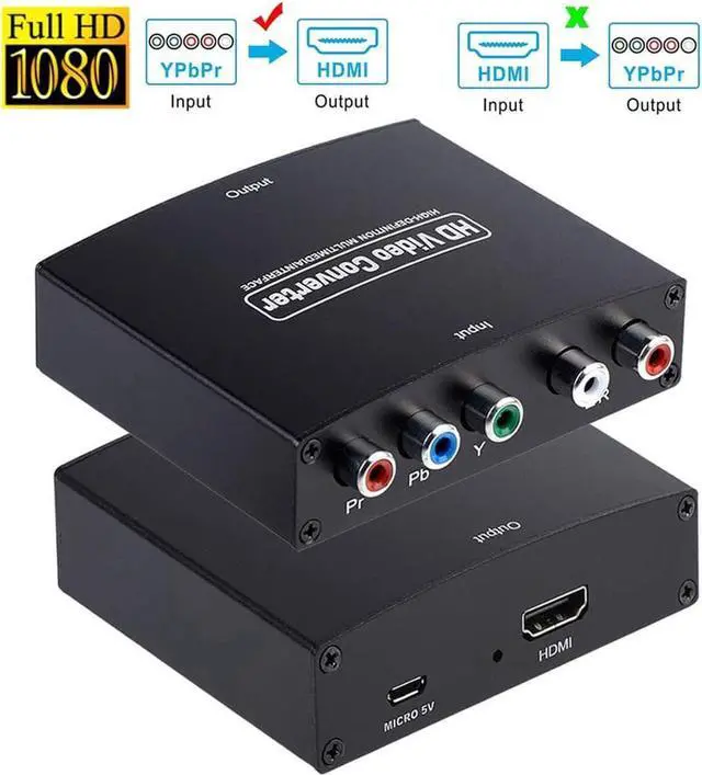 Main image of Component to HDMI Converter, 1080P YPbPr to HDMI Converter, 5RCA RGB to HDMI Converter, Component Input HDMI Output Adapter