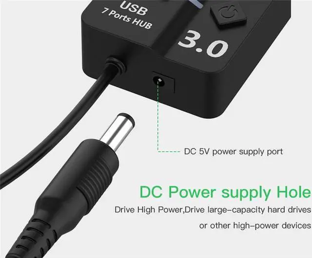 Alt view image 6 of 7 - 7 Port USB Hub 3.0 Splitter High Speed Expansion Lightweight Portable Universal for Laptop, PC, Computer, Mobile HDD - Black(7IN1HUB)
