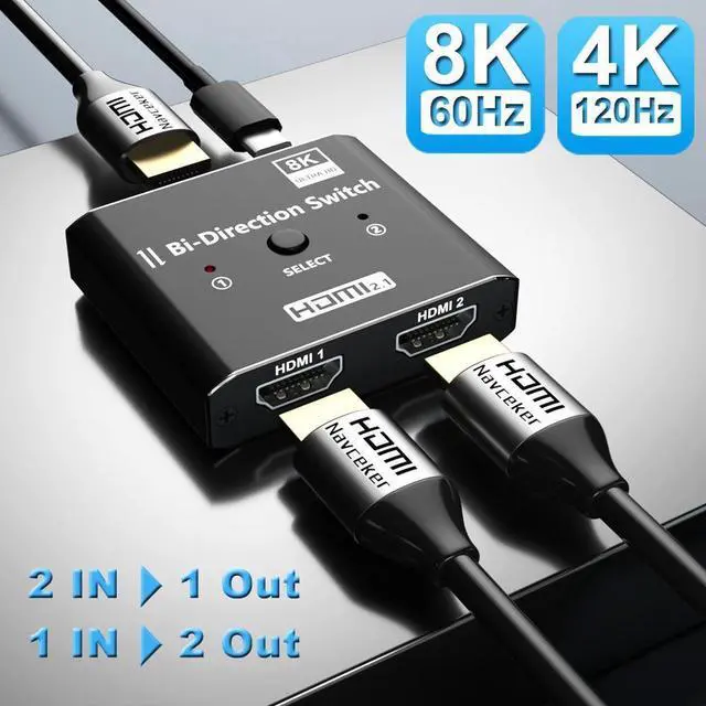Main image of HDMI Switch 2 in 1 Out 8K@60Hz, [Aluminum Case, HDCP 2.3] Bidirectional 2x1/1X2 Switcher Splitter UHD Compatible for PS5/4, Xbox, Roku, FireStick