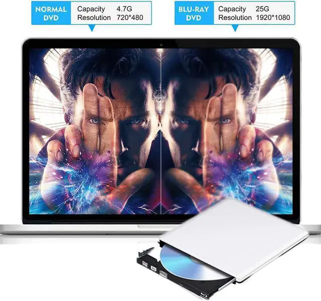 Alt view image 7 of 7 - USB 3.0/USB-C External Blu-Ray DVD/BD/CD Drive, Portable Ultra-Thin 3D Blu-ray Player/Writer/Burner for The MacBook Pro Air, Apple Mac and So On Various Brand Computer Desktop, Laptop, Silver