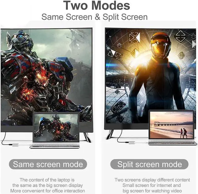 Alt view image 5 of 7 - USB C to HDMI VGA Adapter, 2 in 1 Type C Thunderbolt 3 to 4K HDMI+1080P Adapter Compatible with MacBook Air ipad Pro Pixels  XPS Matebook Galaxy Note Huawei HTC More+