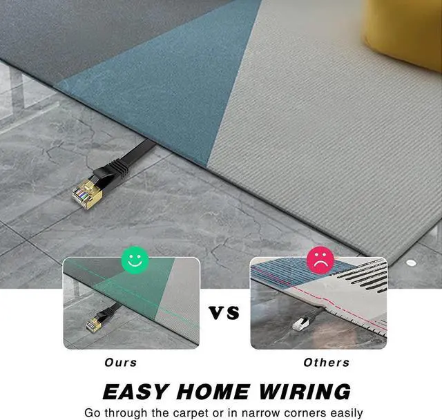 Alt view image 5 of 6 - Cat 6 Ethernet Cable 10 ft High Speed RJ45 Internet Cable for Outdoor & Indoor Support CAT6 Network Solid Slim Flat Black Computer LAN for PC