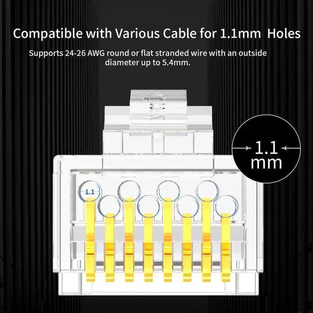 Alt view image 4 of 7 - RJ45 Connectors, Standard Modular Plugs, UTP Gold-Plated 2 Pieces Suit CAT6 RJ45 8P8C Crimp End for Ethernet Cable, Support POE/POE+ / POE++, 100/Pack