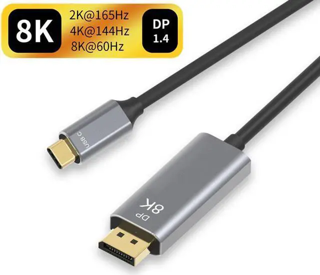 Main image of Vszerda USB C to DisplayPort 1.4 , 8K 60Hz Thunderbolt 4/3 /USB4 to DP Cable 3.3FT/1M(4K 60Hz 144Hz 120Hz 2K 240Hz) 32.4Gbps HBR3 Alt Mode Adapter for Mac Studio, MacBook Pro, XPS Black