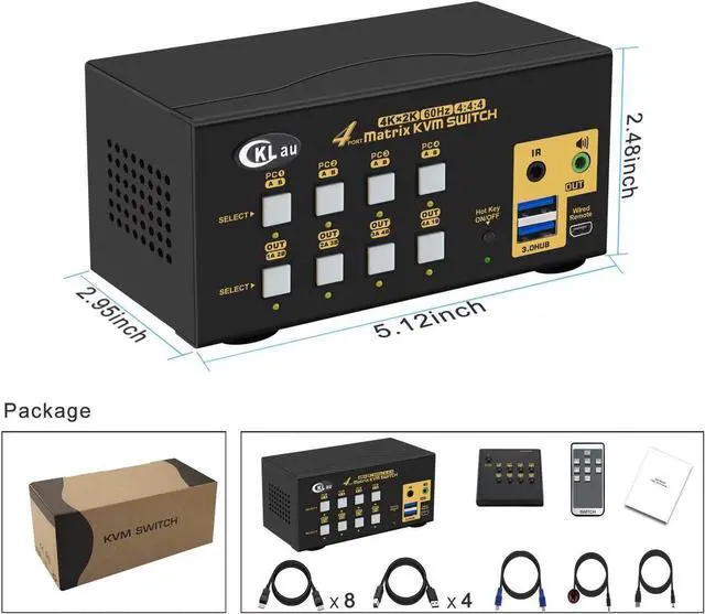 Alt view image 7 of 7 - USB 3.0 Matrix Displayport 1.2 KVM Switch Dual Monitor for 4 Computers 2 Monitors with Audio and Cables Support Simulation EDID, HDR 10