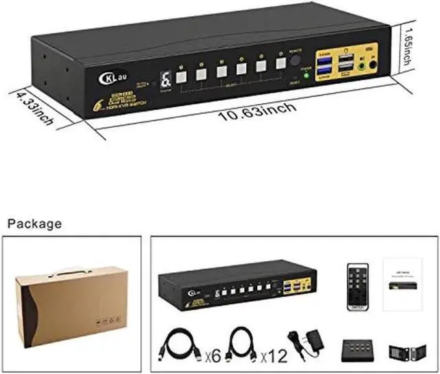 Alt view image 5 of 5 - 6 Port Rack Mount HDMI KVM Switch Dual Monitor 4K60Hz with Audio, 2 pcs USB 3.0 Hub, and Cables for 6 Computers 2 Monitors Supports IR Wireless, Hotkey, Manual, Wired Remote Switching
