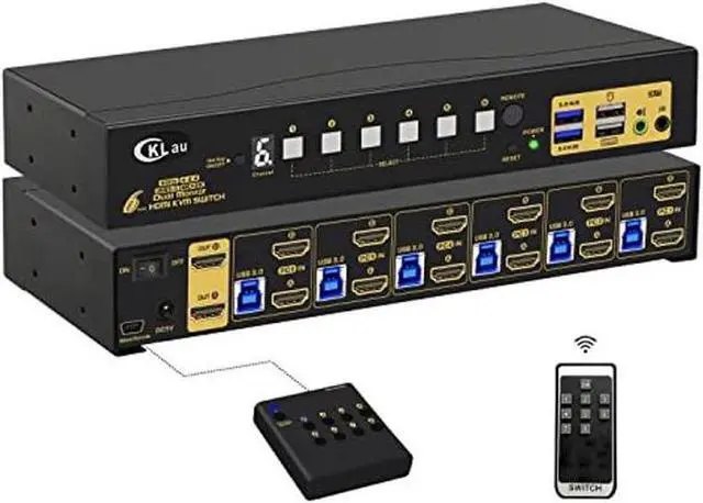 Main image of 6 Port Rack Mount HDMI KVM Switch Dual Monitor 4K60Hz with Audio, 2 pcs USB 3.0 Hub, and Cables for 6 Computers 2 Monitors Supports IR Wireless, Hotkey, Manual, Wired Remote Switching