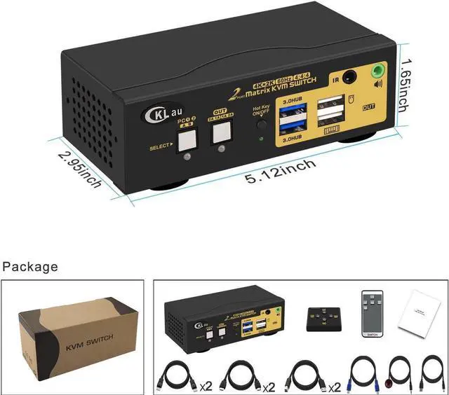 Alt view image 7 of 7 - 2x2 Displayport + HDMI KVM Switch Dual Monitor USB 3.0 4K@60Hz with Audio and Cables Support EDID, DP 1.2, HDMI 2.0, HDR 10