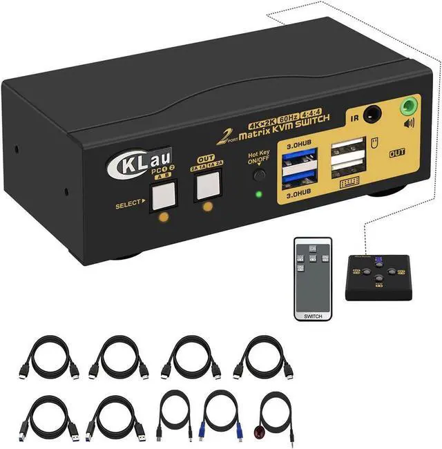 Main image of 4K@60Hz 2 Port USB 3.0 Matrix HDMI KVM Switch Dual Monitor with Audio and IR Remote For 2 PCs 2 Monitor Extended Display Support Keyboard Mouse Hotkey Switching Compatible HDMI 2.0, HDR 10, EDID
