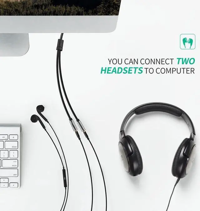 Alt view image 3 of 7 - (2Pack) Stereo Audio Aux Y Splitter Cable 3.5mm Male to 2 Port Female Audio Extension Cord for Earphone Headset Adapter,-Black 20CM