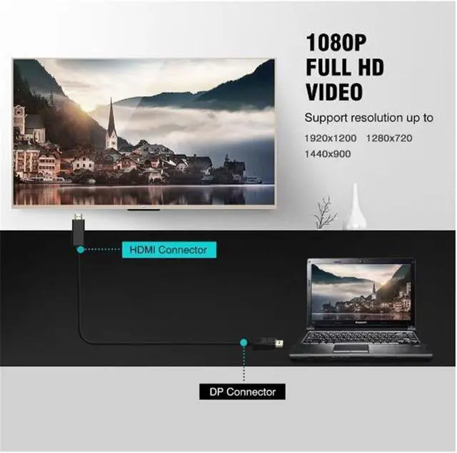 Alt view image 7 of 7 - DisplayPort to HDMI Cable 6FT, DisplayPort to HDMI Cable 6ft - 1080P Black DP to HDMI Adapter Cable for Your 4K HDMI Monitor / TV (DP2HDMI1080P)