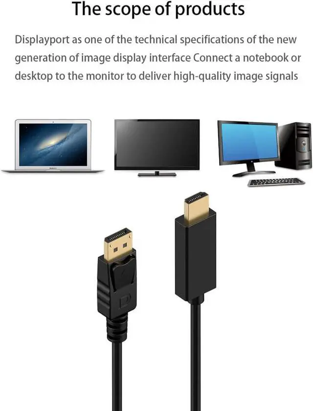 Alt view image 2 of 7 - DisplayPort to HDMI Cable 6FT, DisplayPort to HDMI Cable 6ft - 1080P Black DP to HDMI Adapter Cable for Your 4K HDMI Monitor / TV (DP2HDMI1080P)