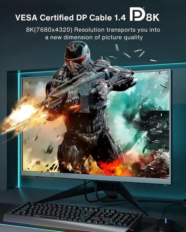 Alt view image 2 of 7 - 8K DisplayPort Cable 6.6FT, DP 1.4 Cable Displayport to Displayport Cable Support 8K@60Hz, 4K@240Hz, FreeSync, G-Sync, HDR, 32.4Gbps for Gaming Laptop TV PC Computer Monitor 6.6 ft.