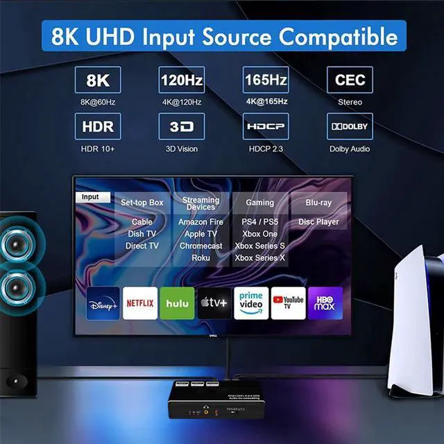 Alt view image 4 of 7 - 8K HDMI Audio Extractor Splitter, HDMI to HDMI + Optical Toslink SPDIF + 3.5mm Audio Jack + Coaxial + 7.1Ch HDMI Audio
