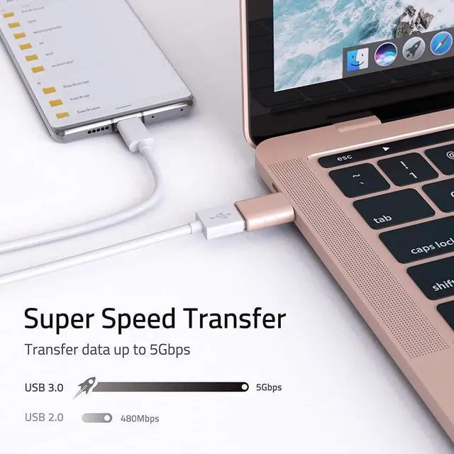 Alt view image 5 of 6 - USB C to USB Adapter (2 Pack) Thunderbolt 3 to USB 3.0 Adapter Compatible with MacBook Pro 2019 and Before MacBook Air 2019/2018 D.ell XPS and More Type C Devices Rose Gold