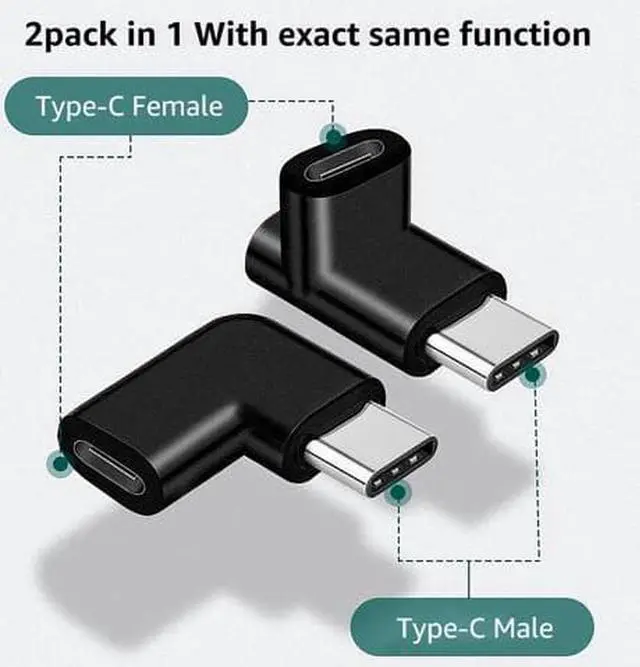 Alt view image 5 of 7 - USB C Adapter 90 Degree Male to Female Type C Adapter Angled Right & Left and Up & Down Extension Connector (2Pack)