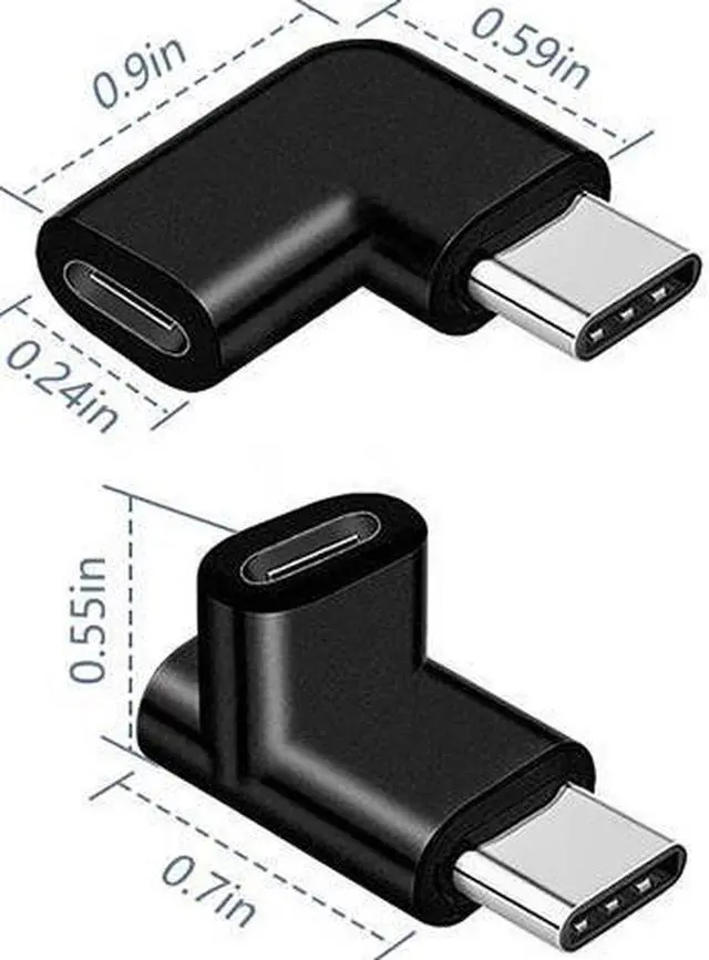 Alt view image 2 of 7 - USB C Adapter 90 Degree Male to Female Type C Adapter Angled Right & Left and Up & Down Extension Connector (2Pack)