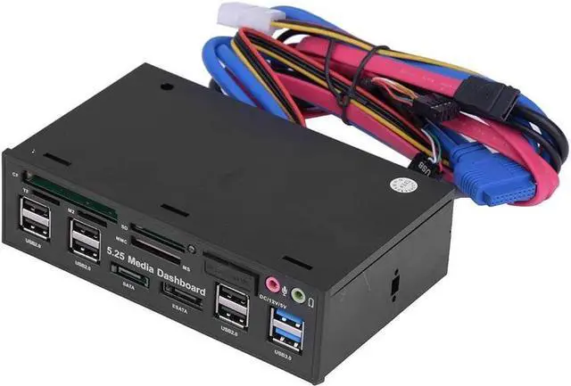 Alt view image 4 of 5 - Multi-Function Card Reader, 5.25 inch Media Dashboard, with USB3.0/2.0 Hub, eSATA, 4 pin Power Port, Audio, Supports M2/TF/SD/MS/CF, Multi Card Reader