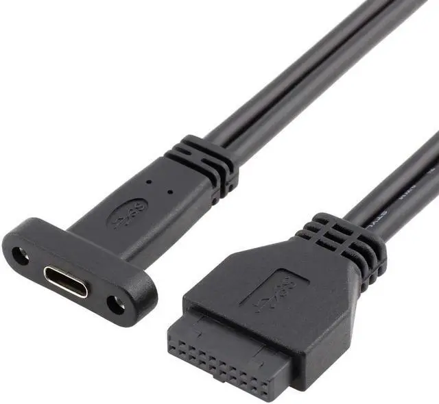 Alt view image 2 of 5 - Desktop 20 Pin Header Female to USB-C Cable with PCIe profile bracket 19Pin to USB Type-C Adapter Cable 50cm
