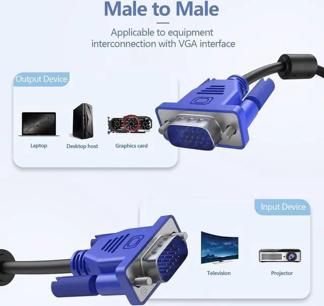 Alt view image 2 of 7 - VGA to VGA Monitor Cable, 15 pin 1080P Full HD Male to Male Cor for Computer PC Laptop to Monitor Screen Projector with VGA Plug Port (6.6 Feet)