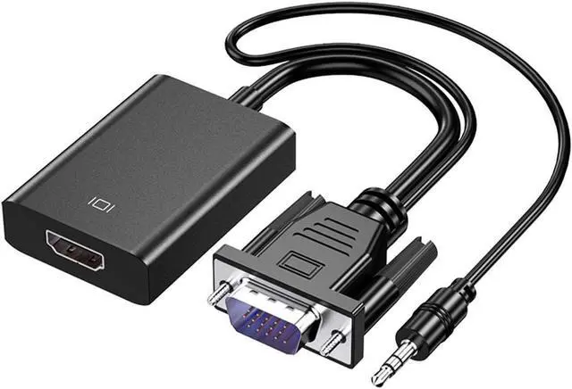 Main image of VGA to HDMI Adapter for Connecting Traditional VGA Interface Laptop, PC to HDMI Monitor or Projector,1080P VGA Male to HDMI Female Converter with 3.5mm Audio Lead and Power Supply Port