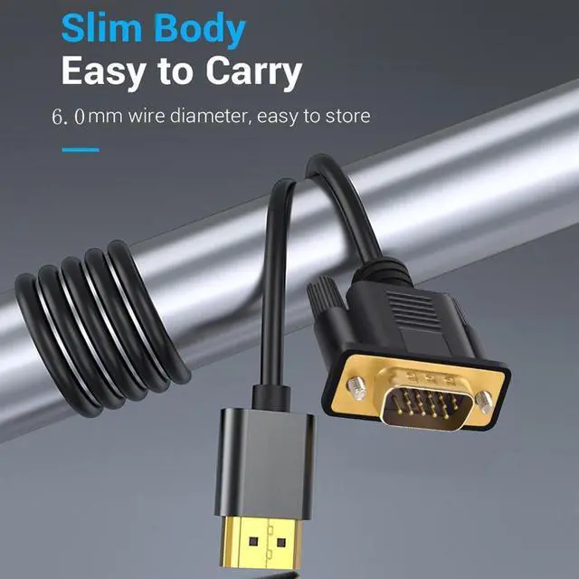 Alt view image 6 of 7 - HDMI to VGA, Gold-Plated HDMI to VGA 16.4 Feet Cable (Male to Male) Compatible for Computer, Desktop, Laptop, PC, Monitor, Projector, HDTV, Raspberry Pi, Roku, Xbox and More