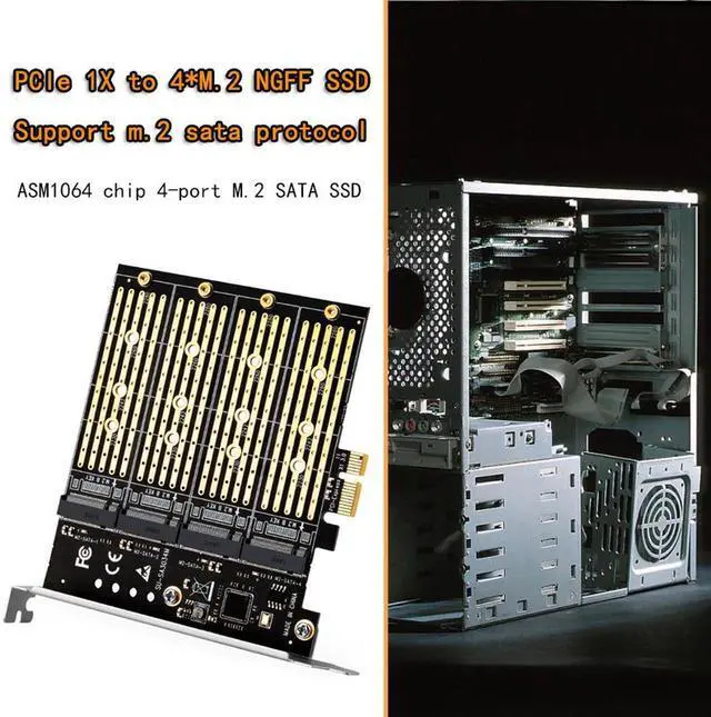 Alt view image 3 of 5 - Chi a Mining PCIE to M2 Adapter PCI Express X1 3.0 4 Port B Key M.2 NGFF SATA SSD Adapter PCI-E M.2 Adapter Expansion Card Riser